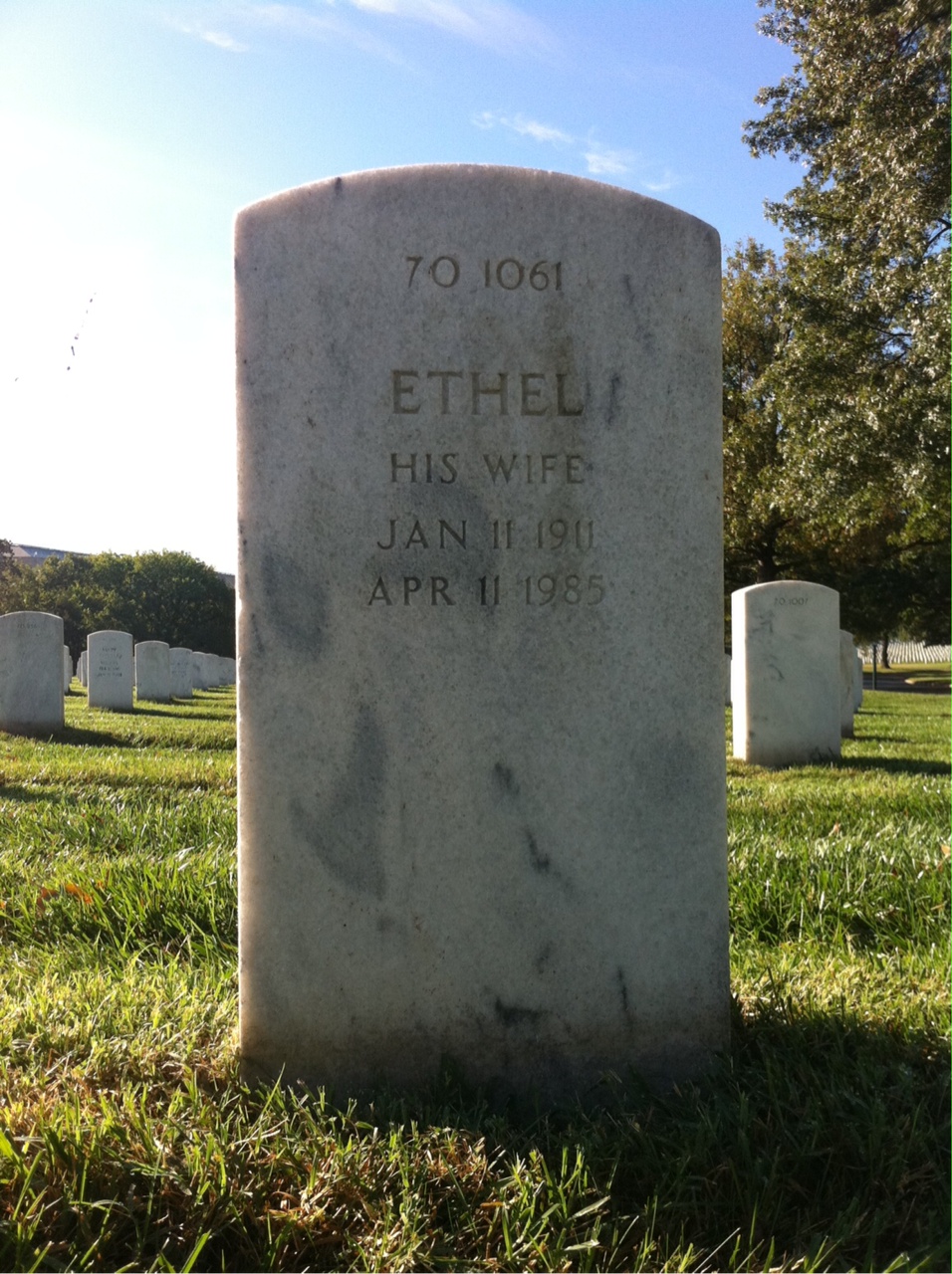 Back of headstone — Ethel Motley