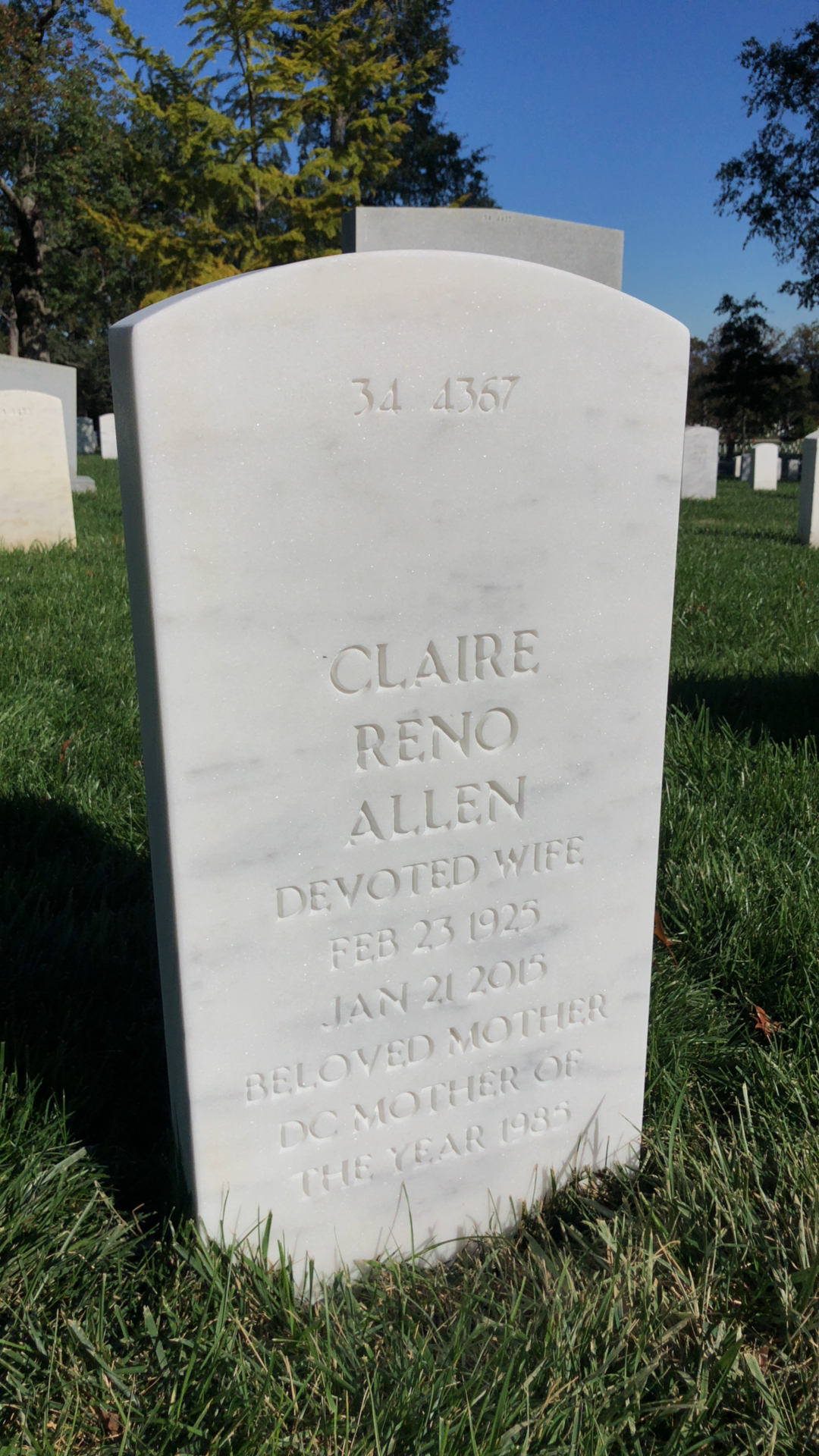 Back of headstone — Eugene Allen