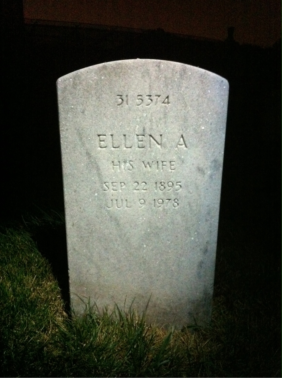 Back of headstone — Ellen Mitchell