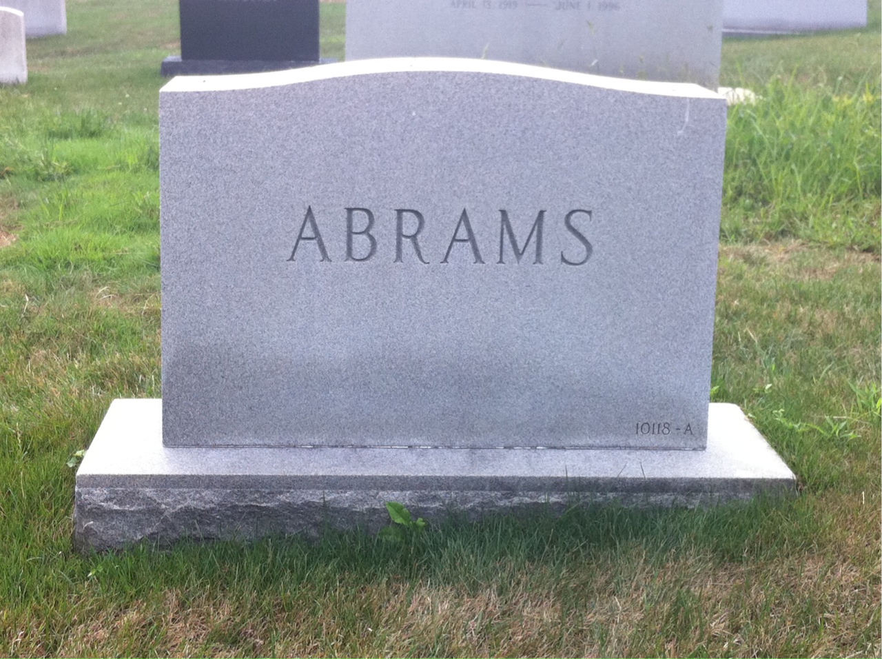 Back of headstone — William Abrams