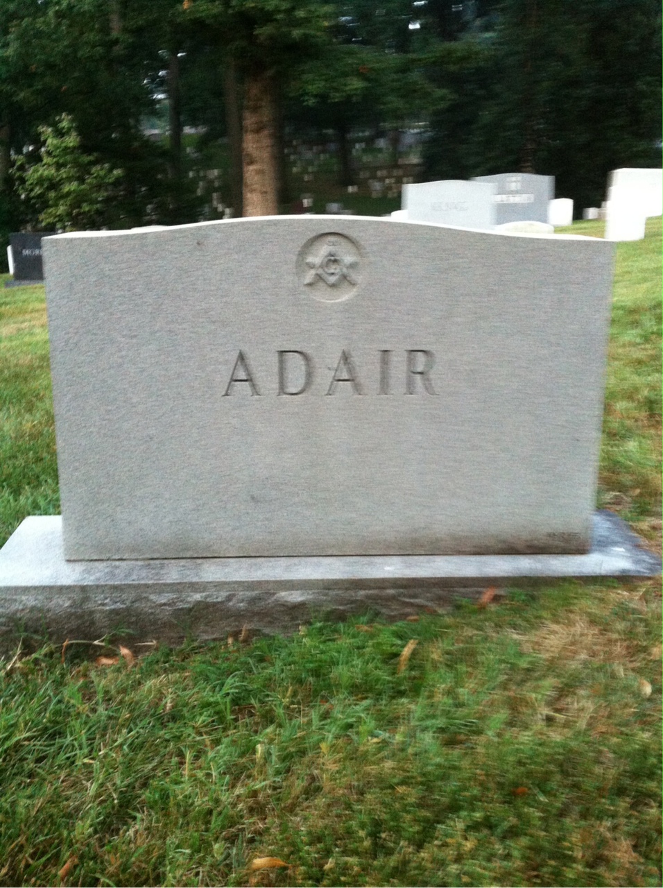 Back of headstone — Arthur Adair