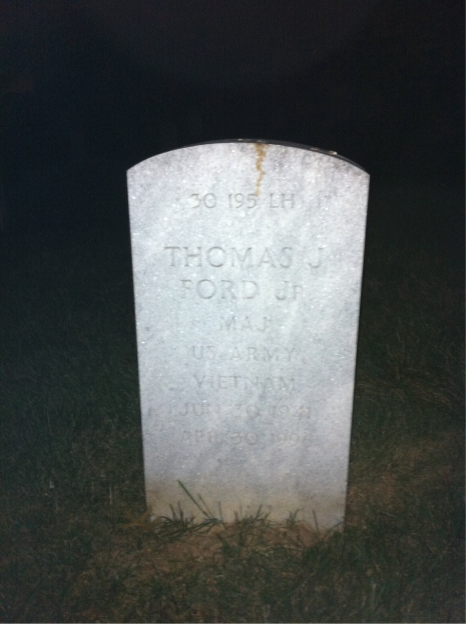 Back of headstone — Thomas J Ford
