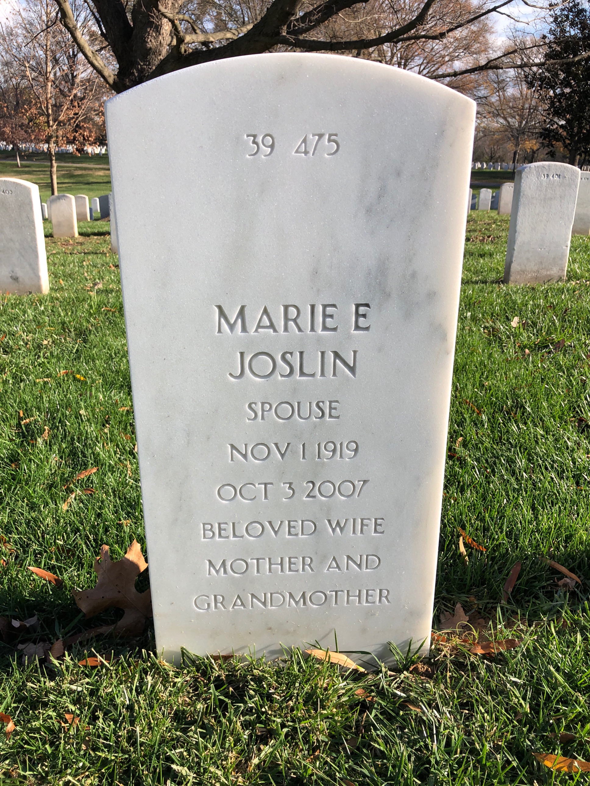 Back of headstone — Harold Joslin