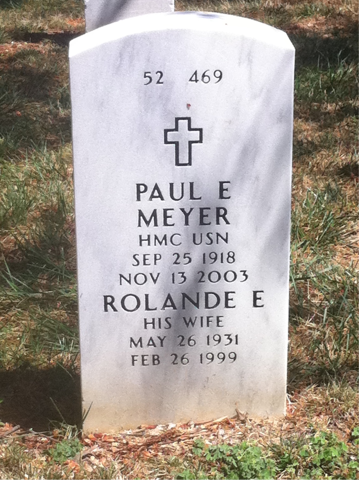 Back of headstone — Daniel Meyer