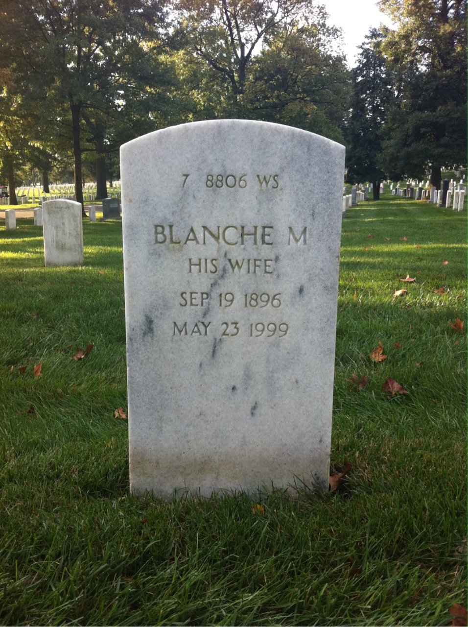 Back of headstone — Blanche Bracken