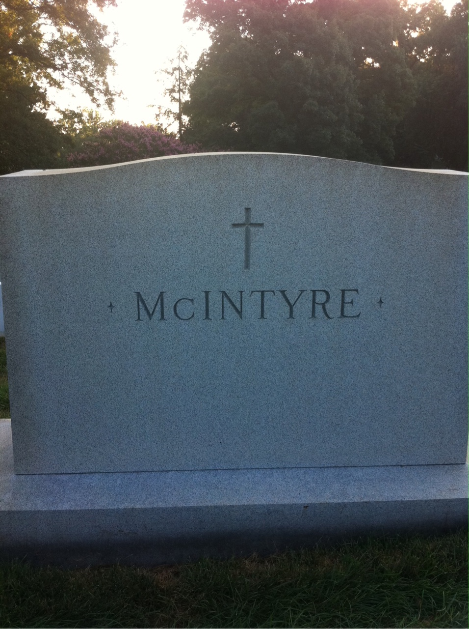 Back of headstone — Frank Mcintyre