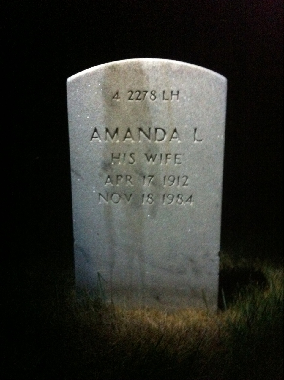 Back of headstone — Amanda Arthur