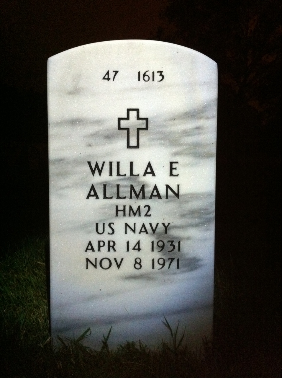 Back of headstone — Robert Allman