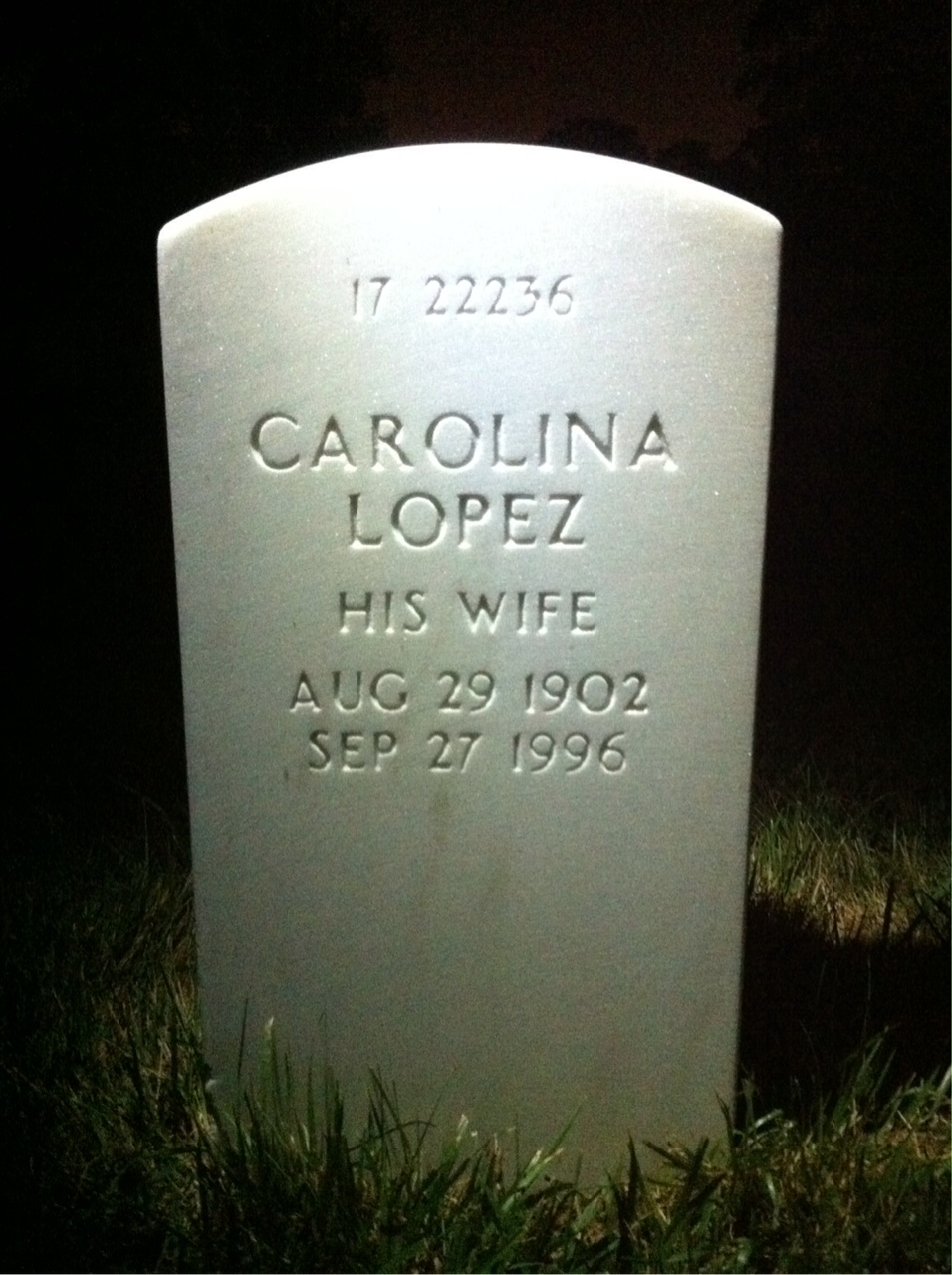 Back of headstone — Frank Alvarez