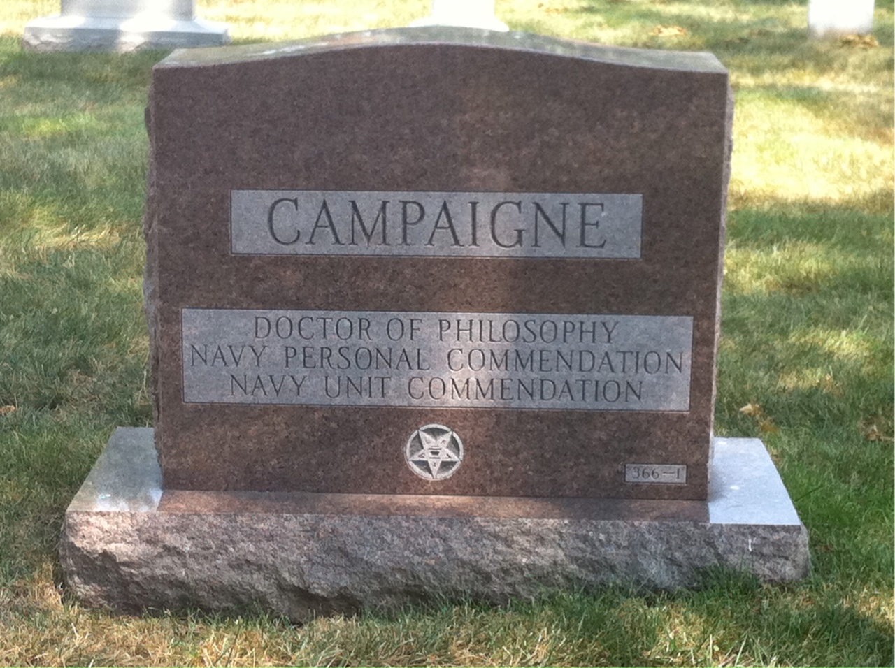 Back of headstone — Howard Campaigne