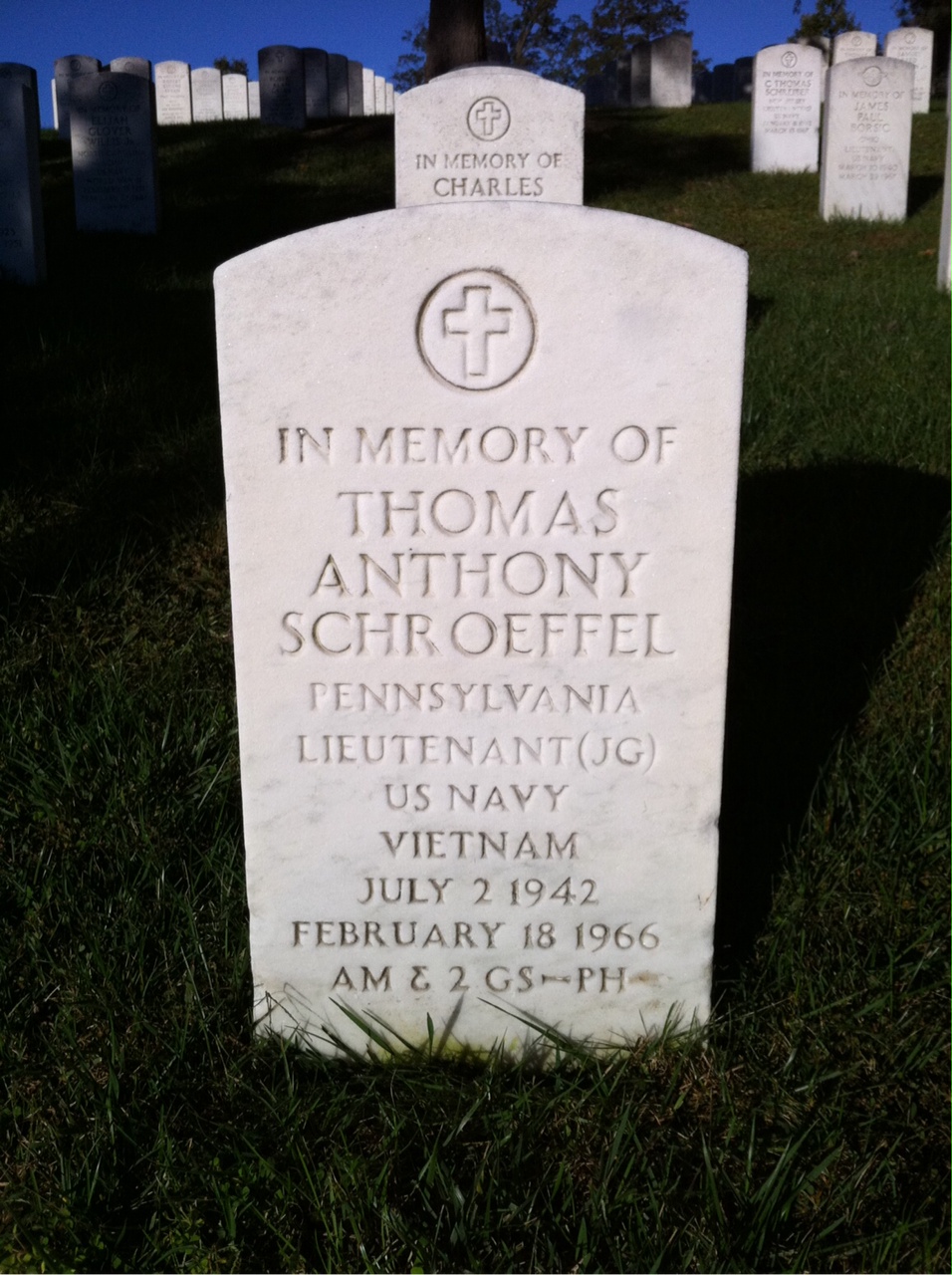 Back of headstone — Thomas Anthony Schroeffel