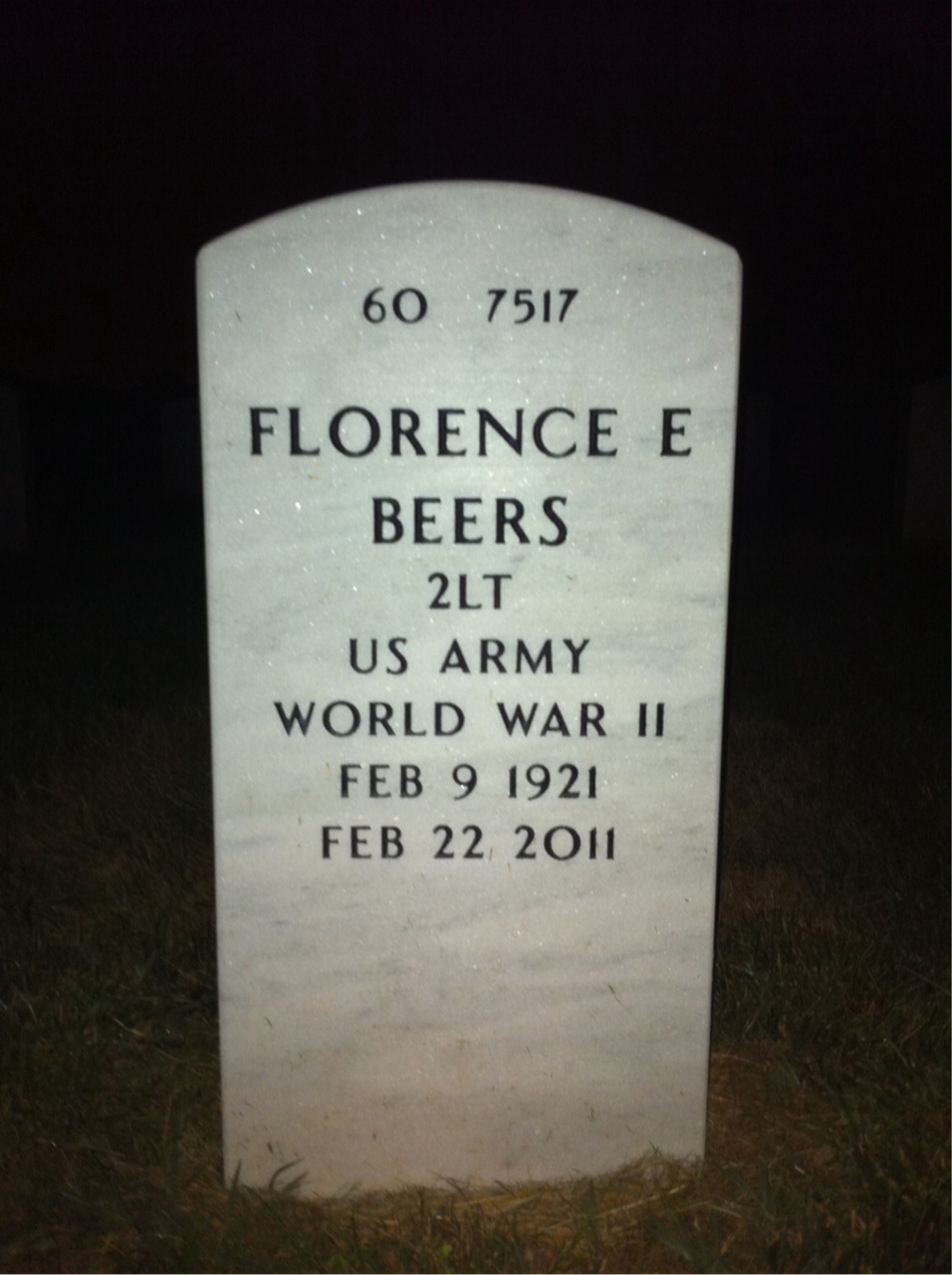 Back of headstone — Florence Beers