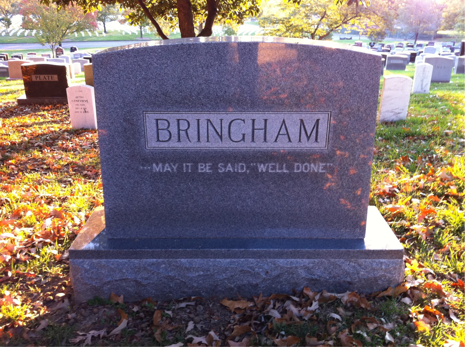Back of headstone — Robert Amedee Bringham
