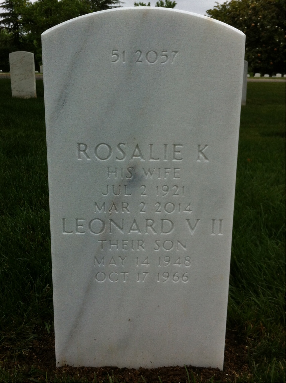 Back of headstone — Leonard Smith