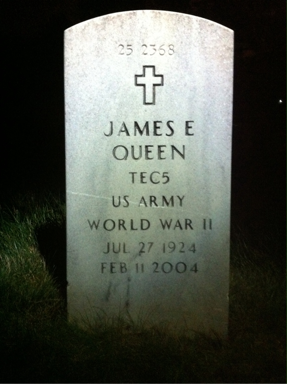 Back of headstone — James Queen