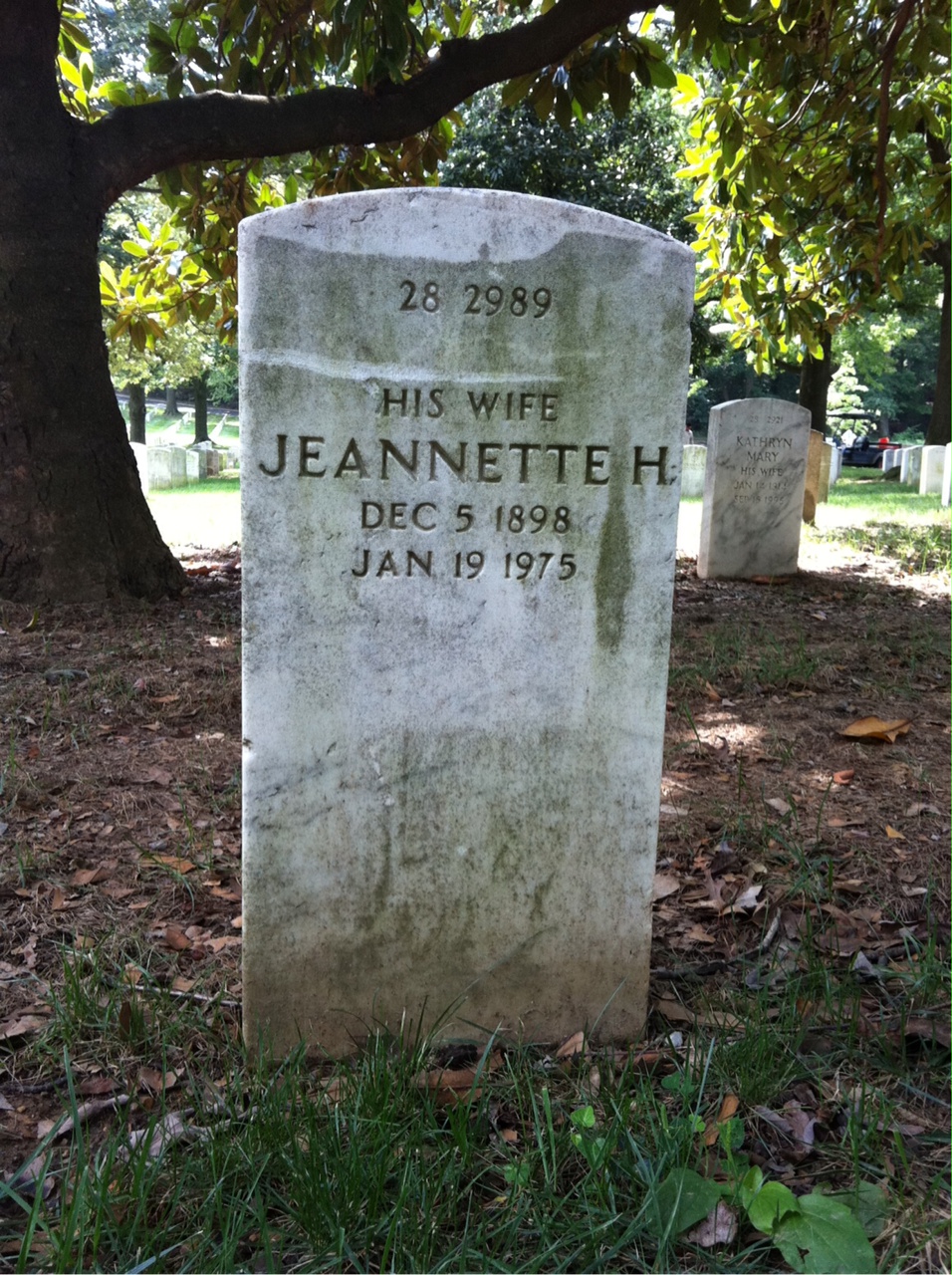 Back of headstone — Jeannette Critzer