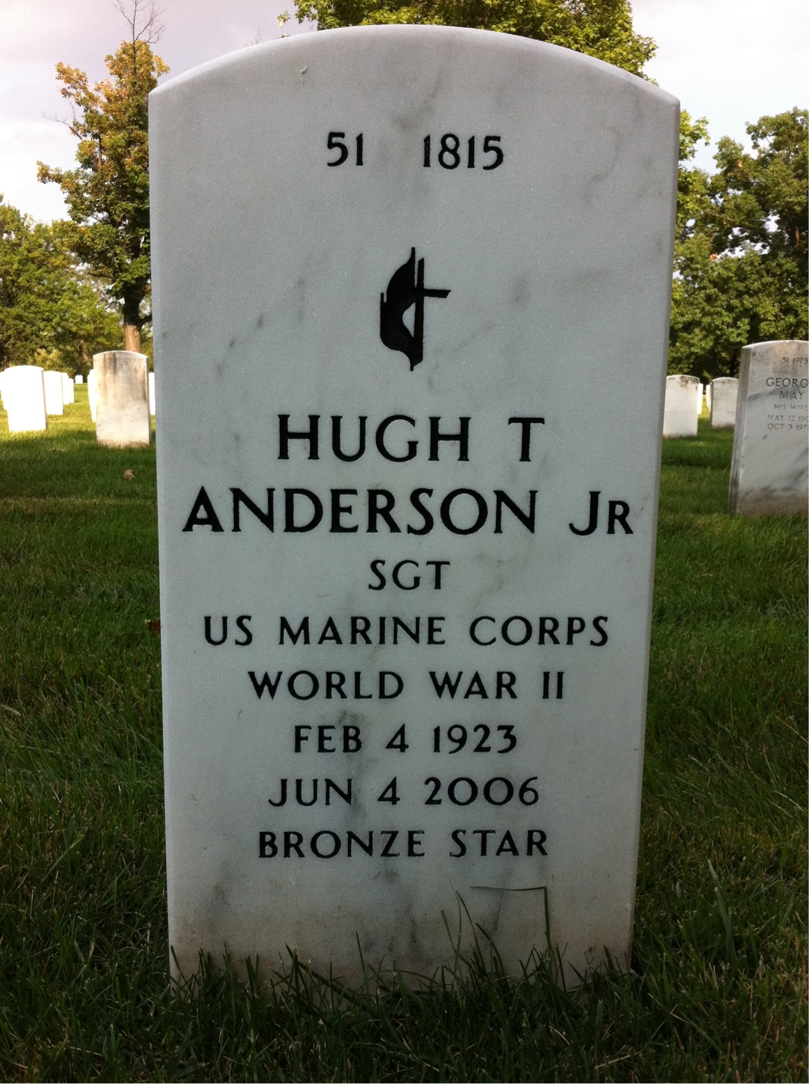 Back of headstone — Hugh Anderson