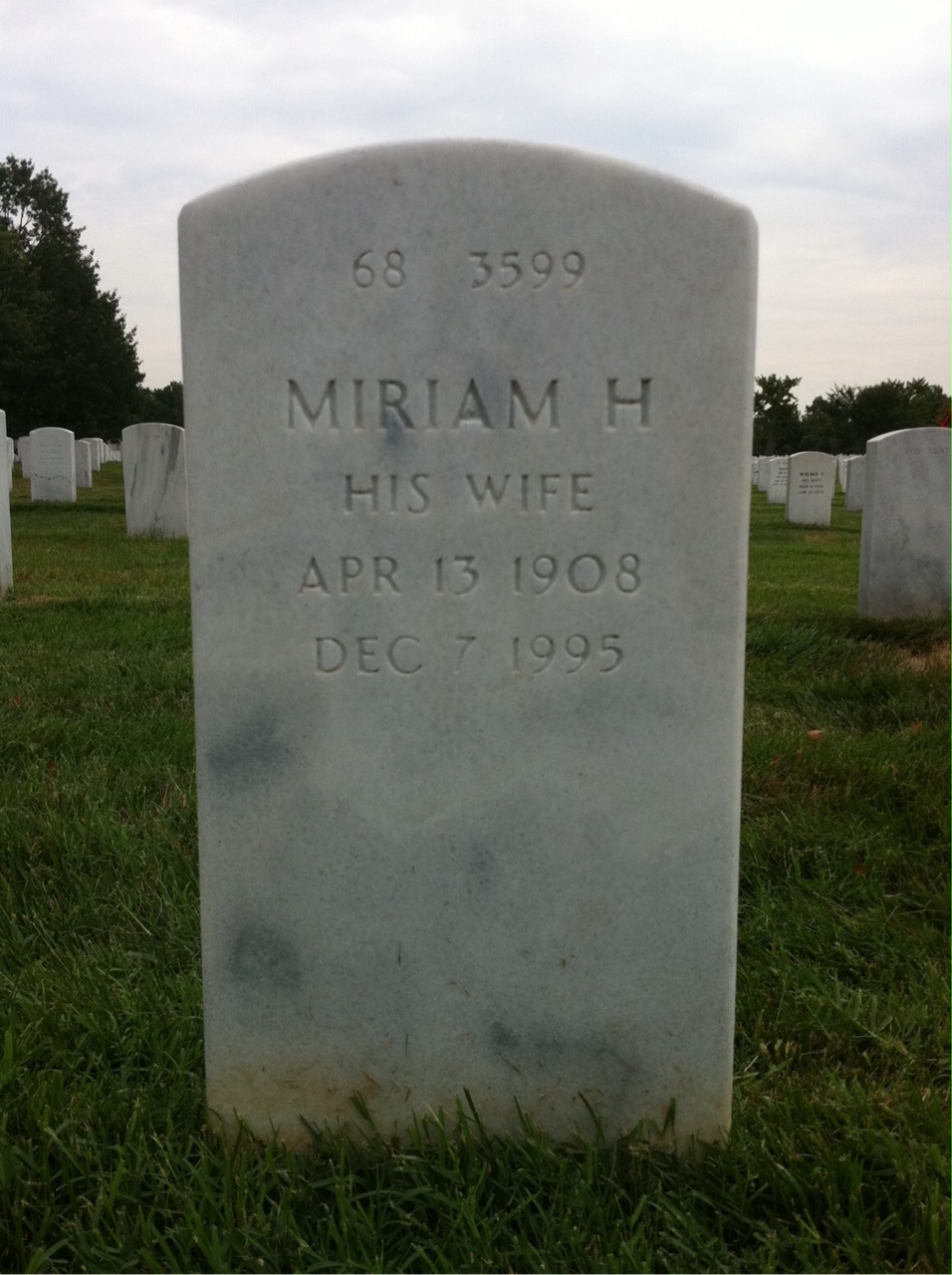 Back of headstone — Miriam Mitchell