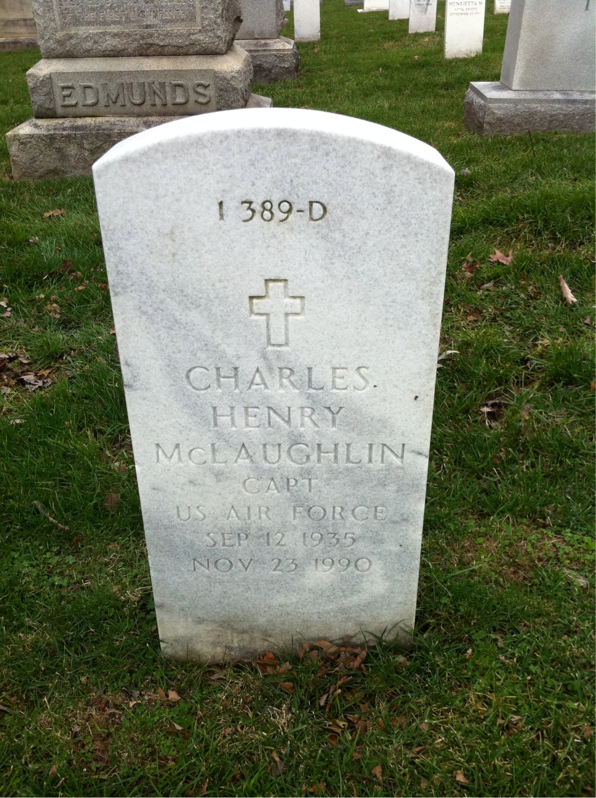 Back of headstone — Charles H Mclaughlin