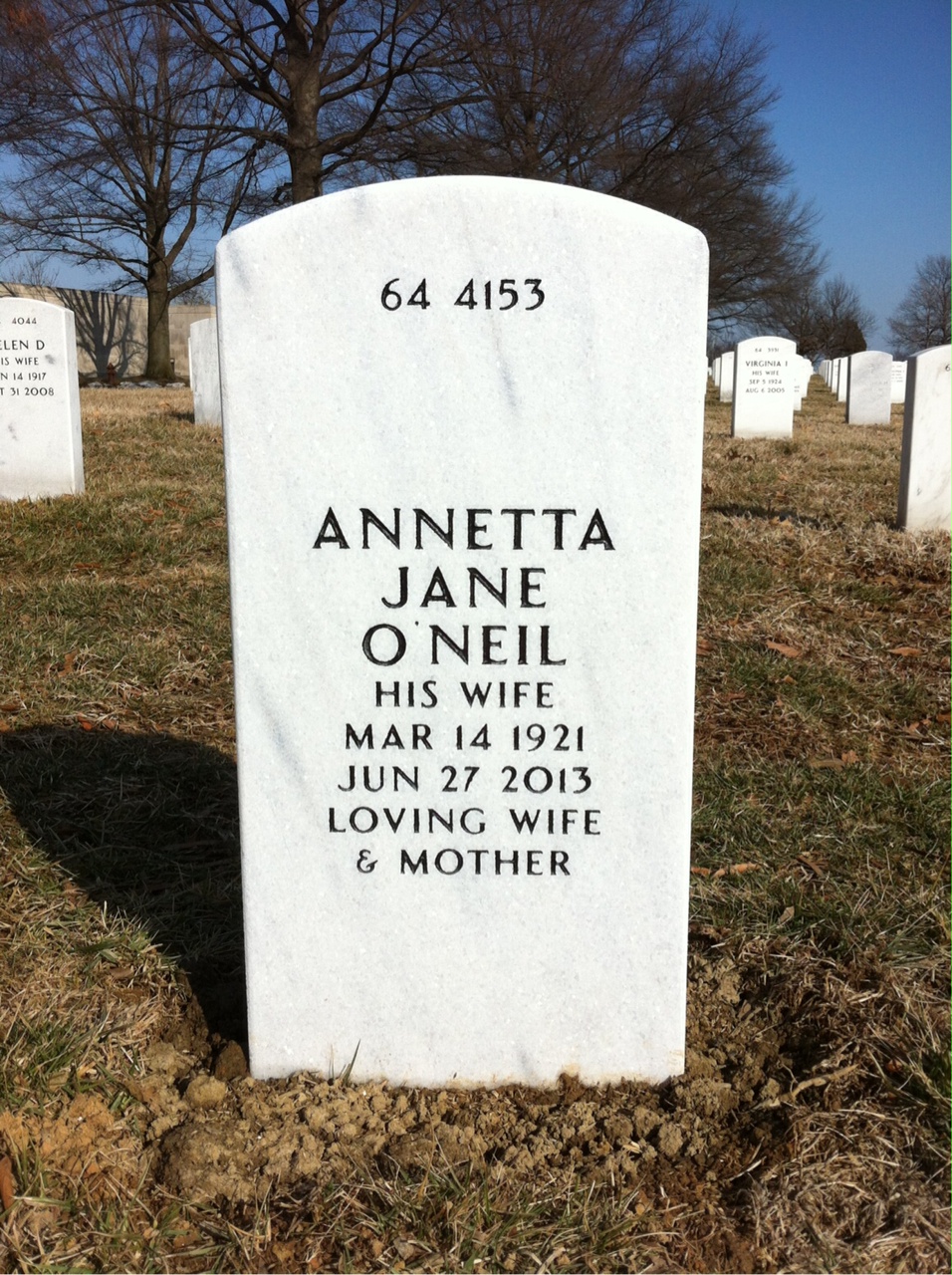 Back of headstone — Richard O'Melia