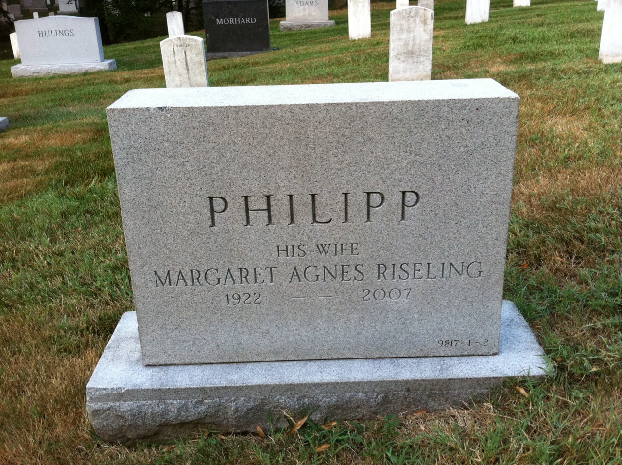 Back of headstone — John Philipp