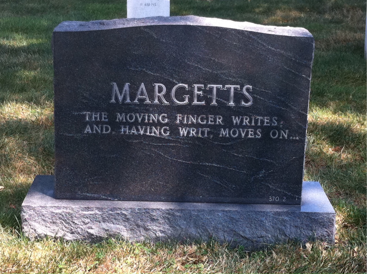 Back of headstone — David Philip Margetts