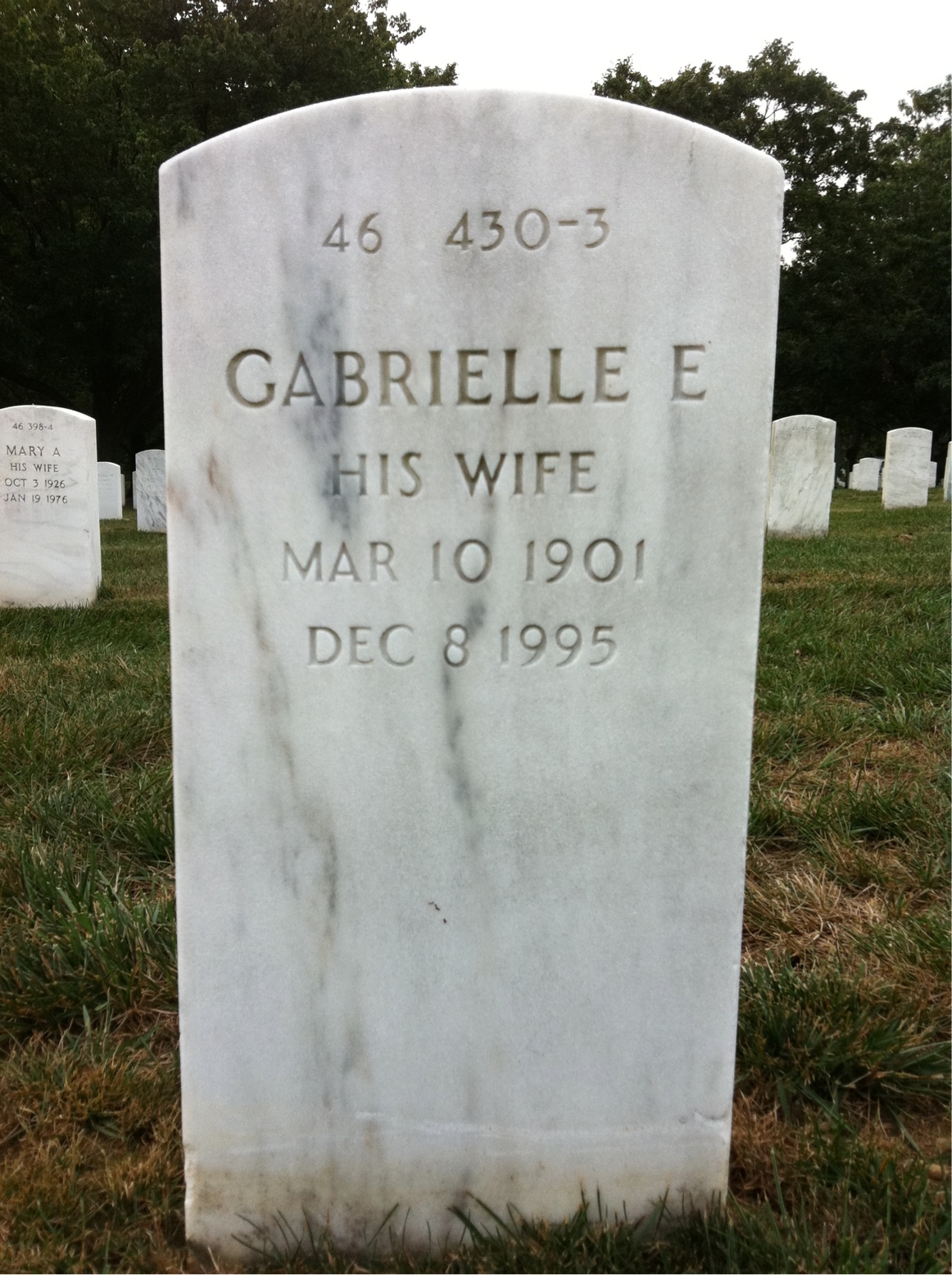 Back of headstone — Gabrielle Ball