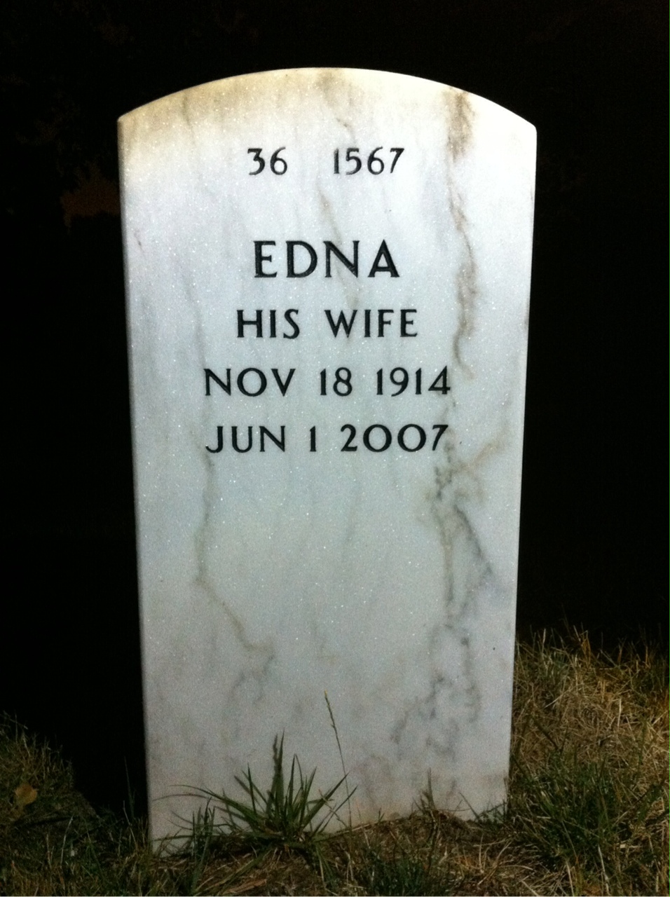 Back of headstone — Kendall Peterson