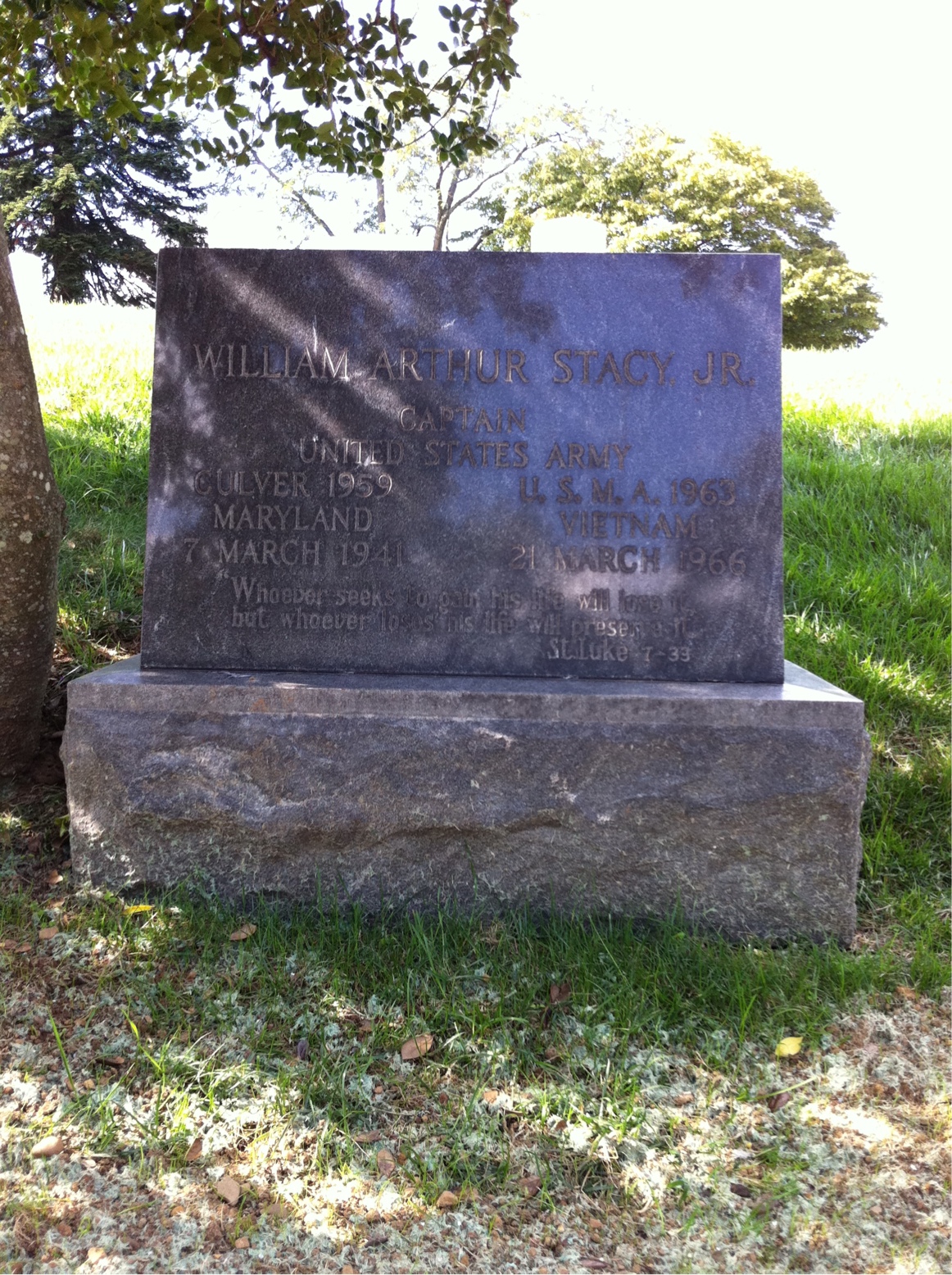 Back of headstone — William Arthur Stacy