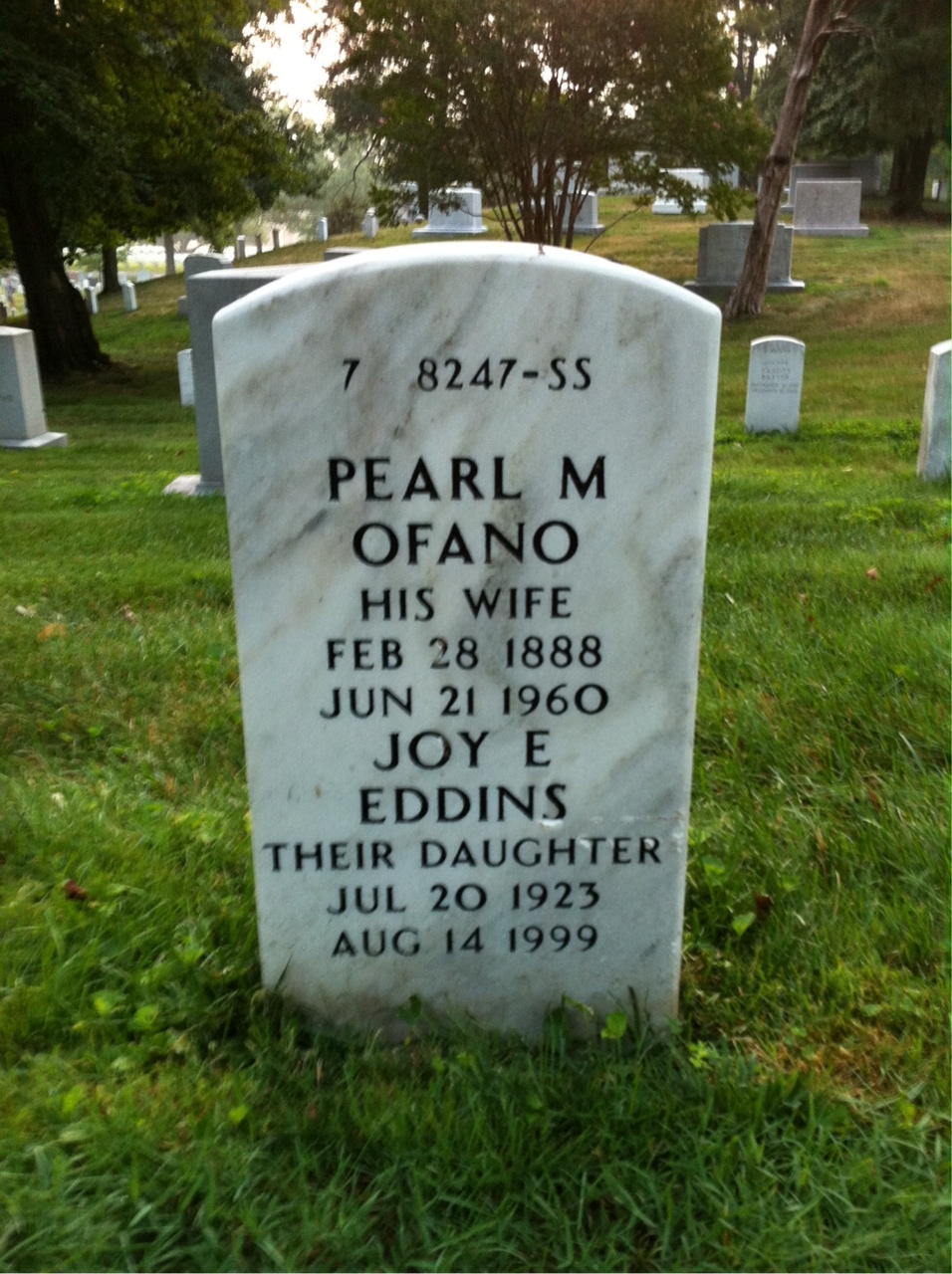 Back of headstone — Wallace Rodgers