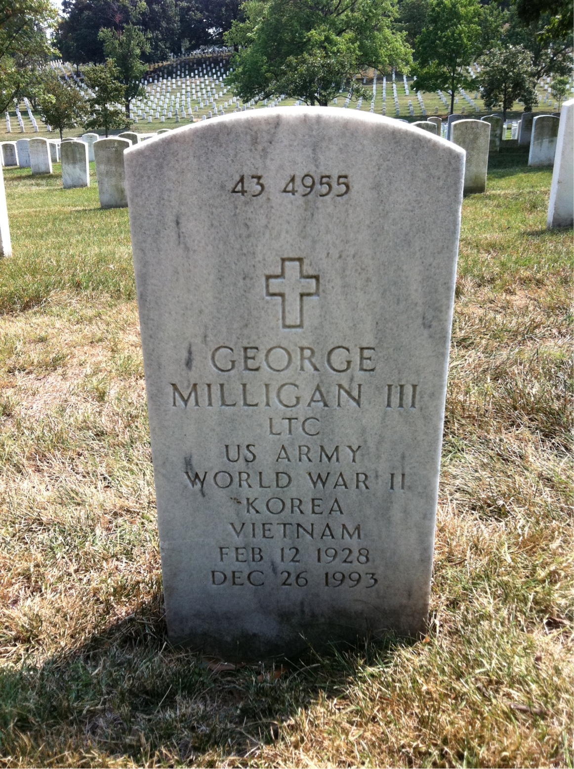 Back of headstone — George Milligan