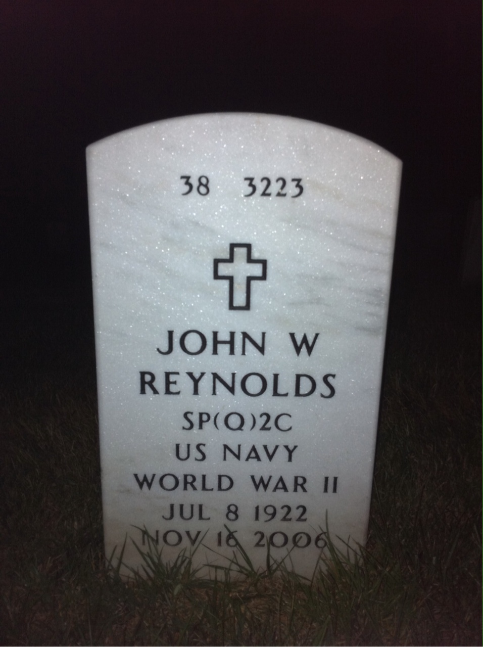 Back of headstone — John Reynolds