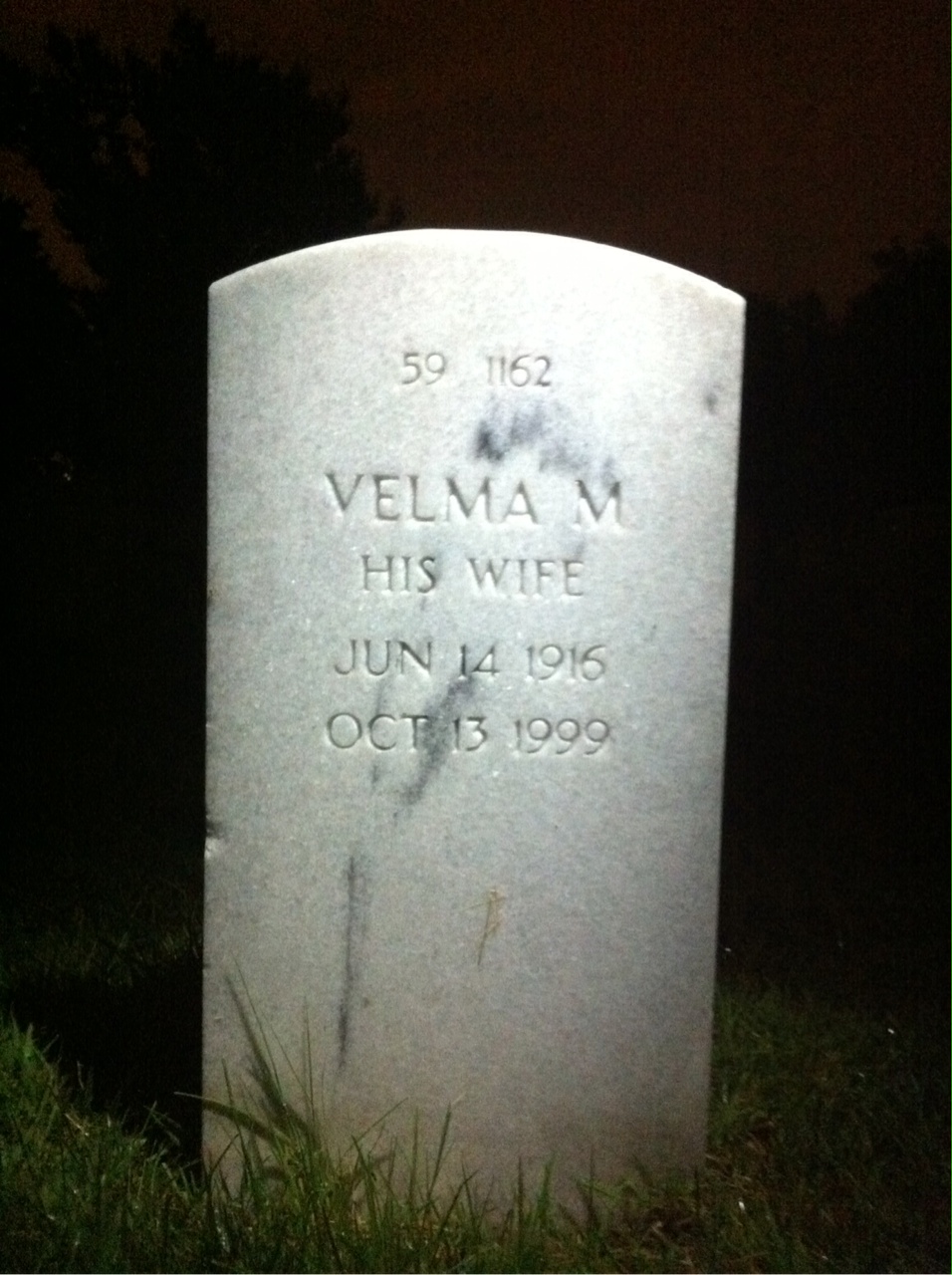 Back of headstone — Velma Armstrong