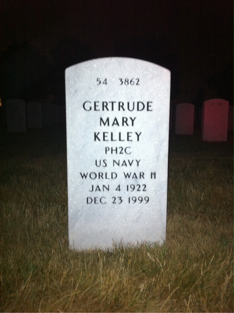 Back of headstone — Gertrude Kelley