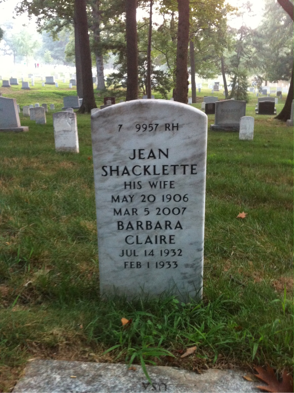 Back of headstone — Arthur Binney