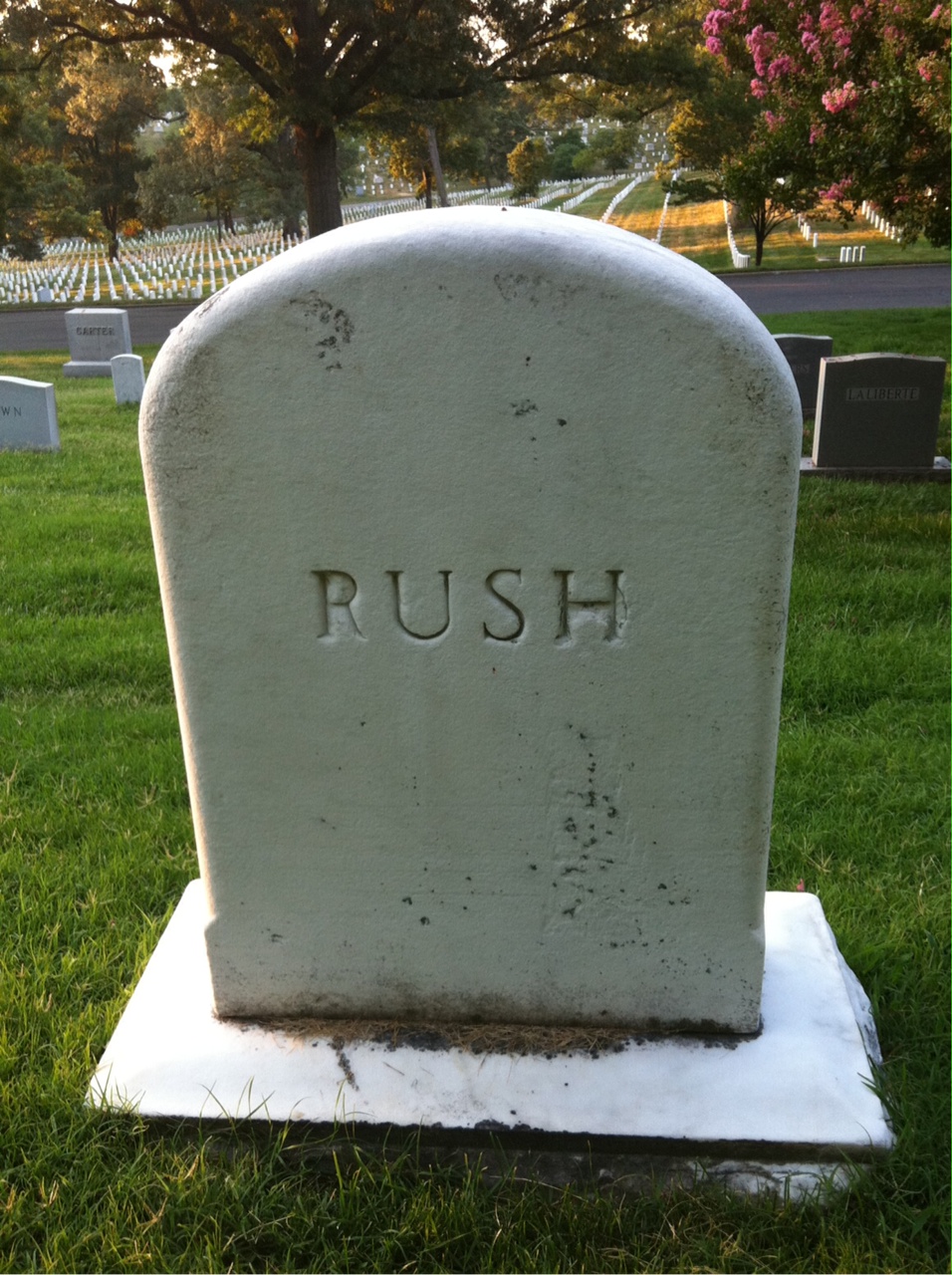 Headstone shared by 2 interments, including William Rush