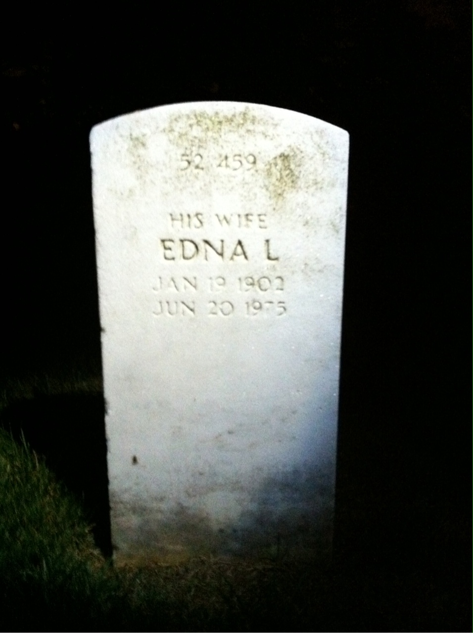 Back of headstone — Edna Addy