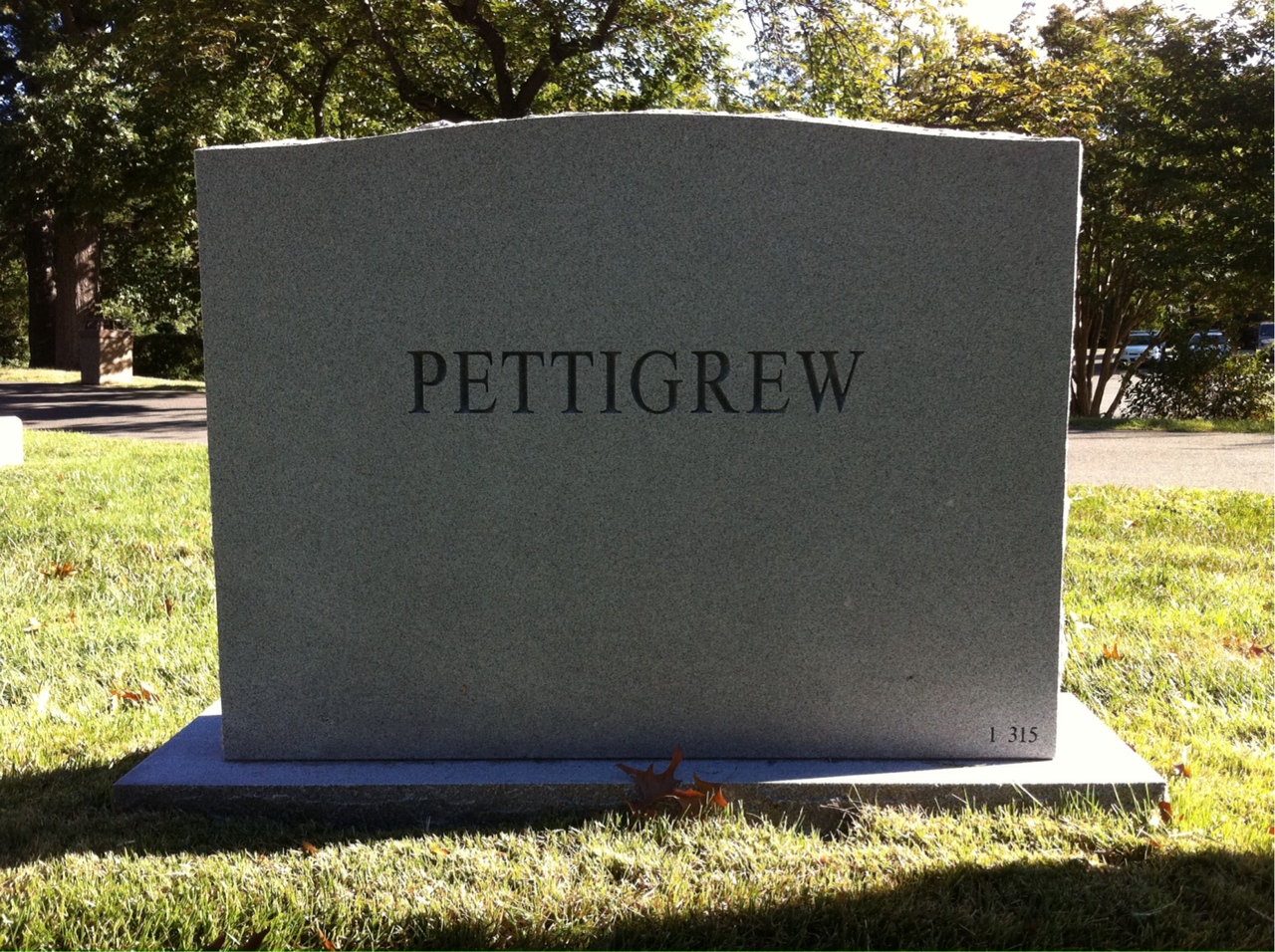 Back of headstone — Paul Pettigrew