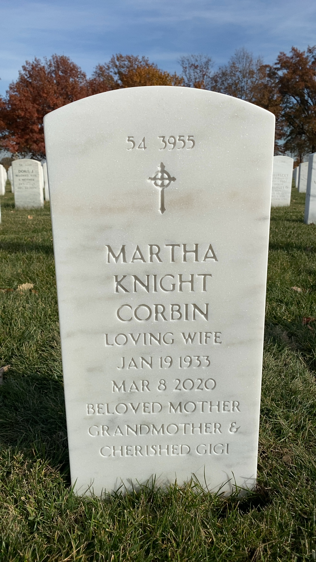 Back of headstone — Ernest Corbin
