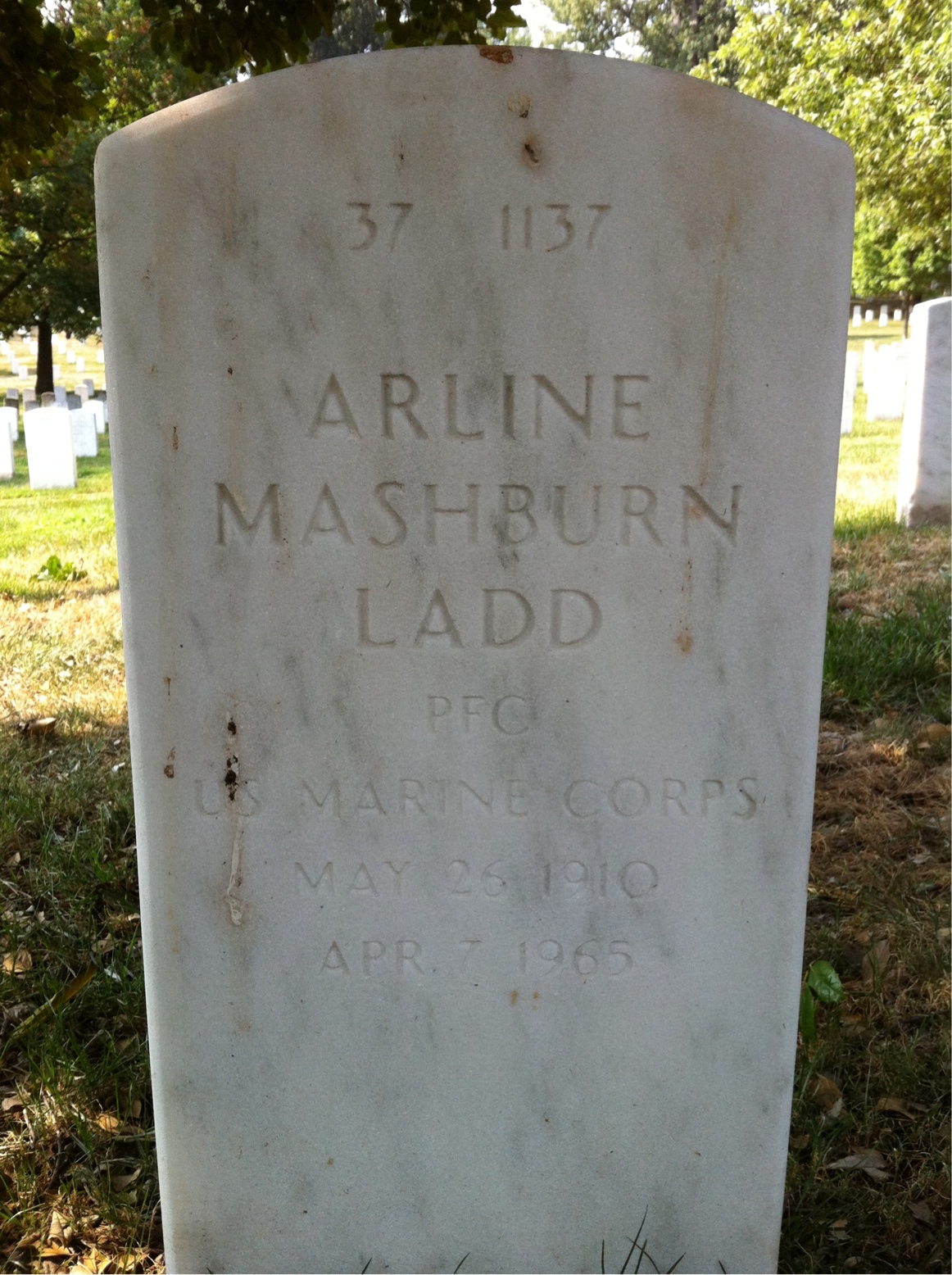 Back of headstone — Arline Ladd
