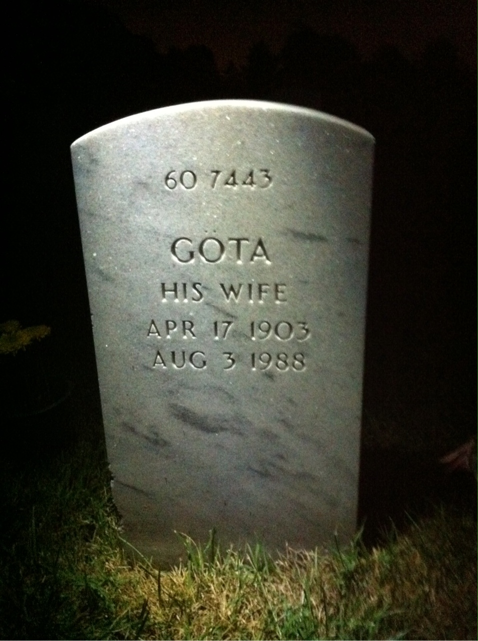 Back of headstone — Gota Anderson