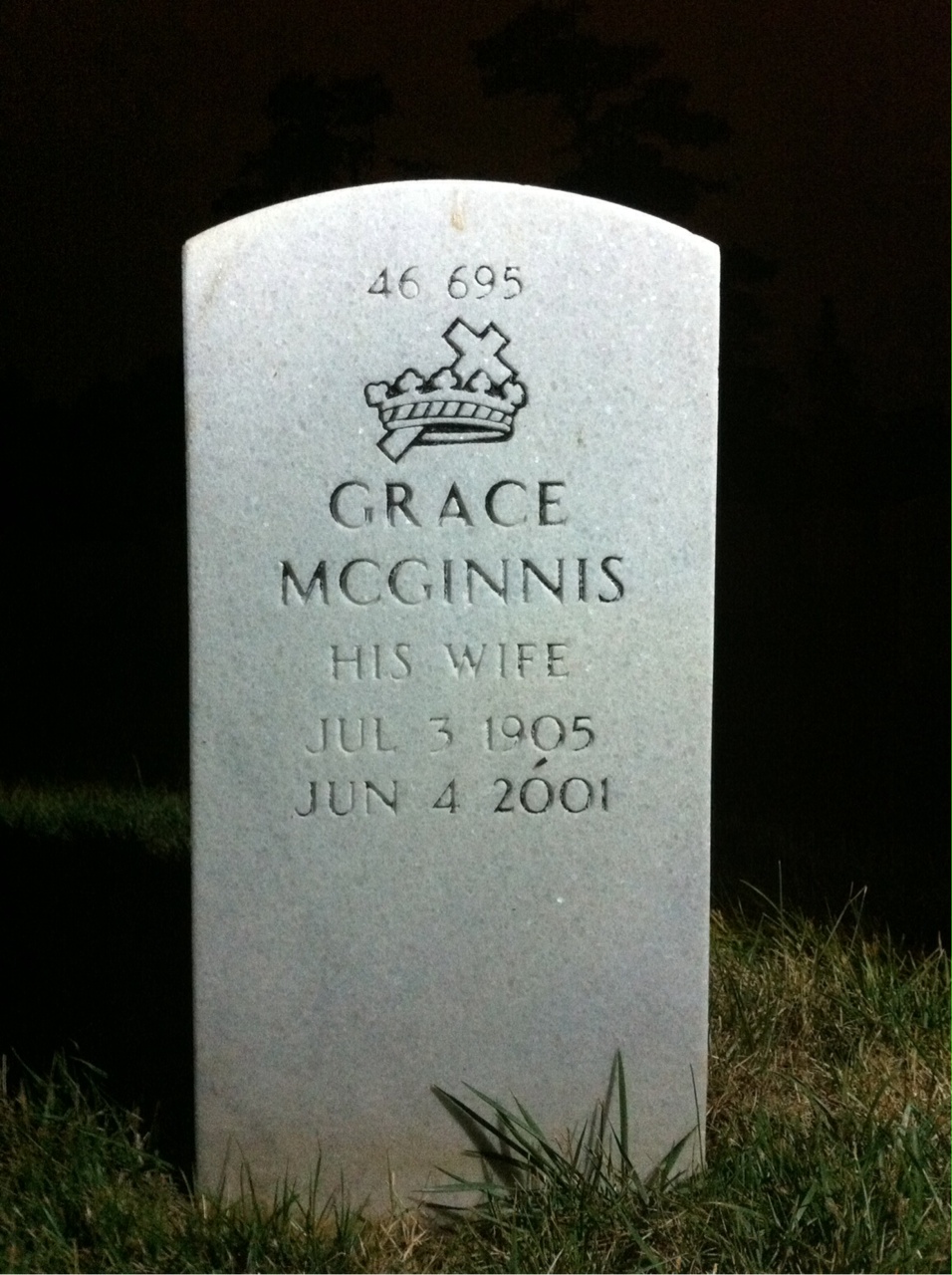 Back of headstone — Grace Moore