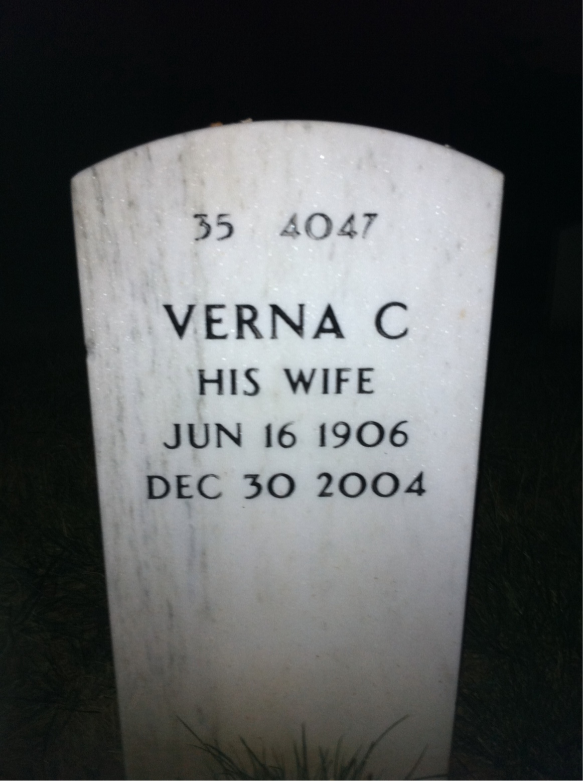 Back of headstone — Ernest Reamer