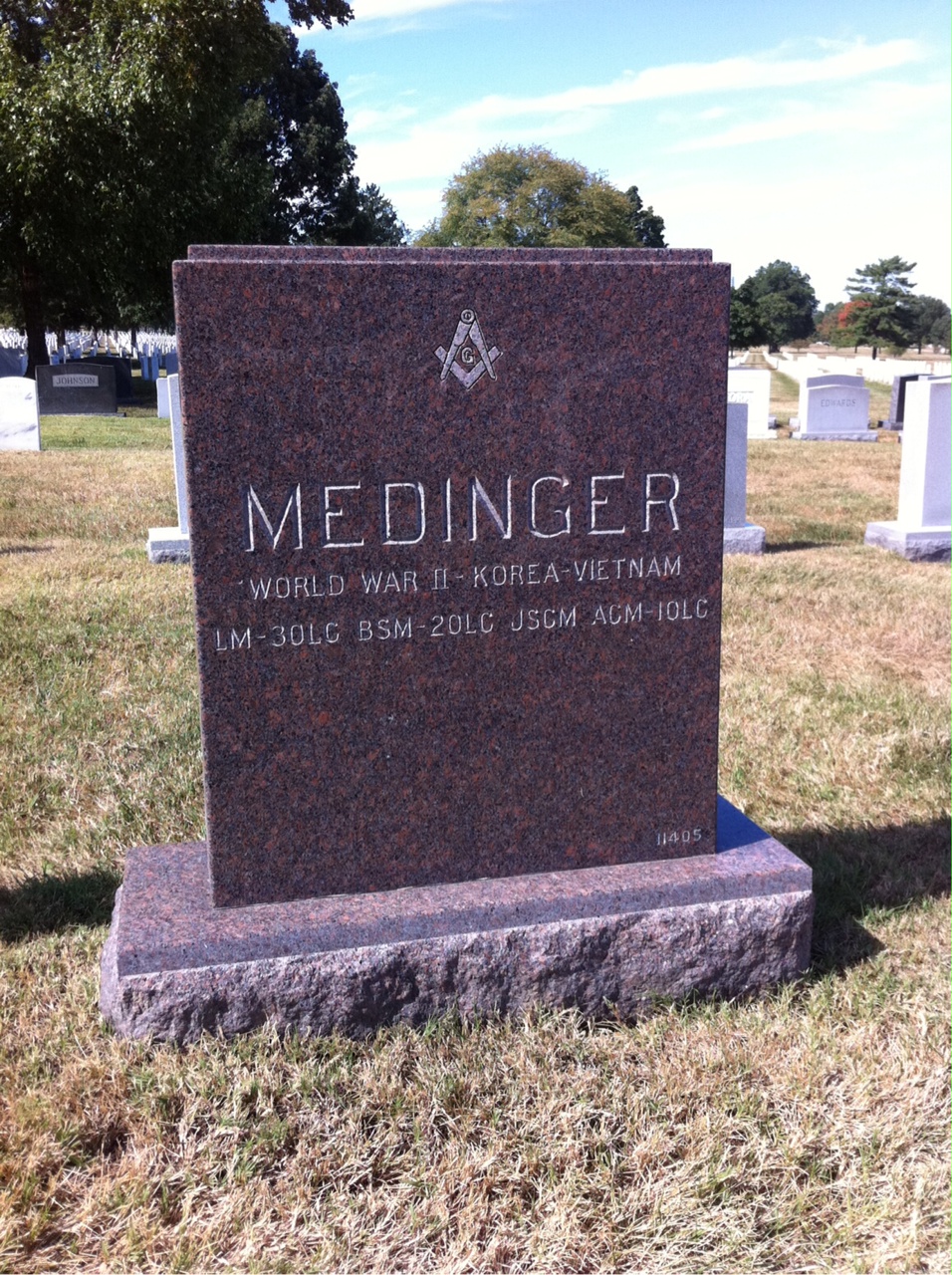 Back of headstone — John Medinger