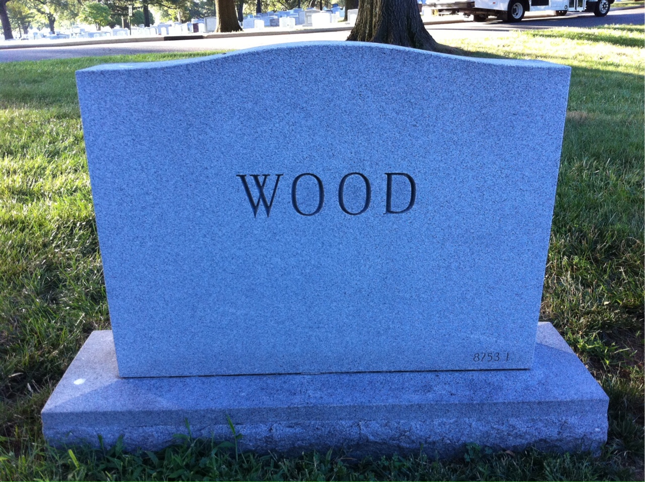 Back of headstone — Russell Wood
