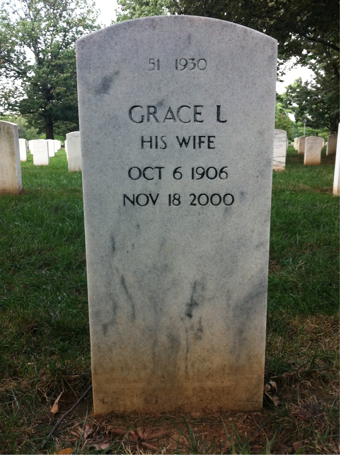 Back of headstone — William F Welch