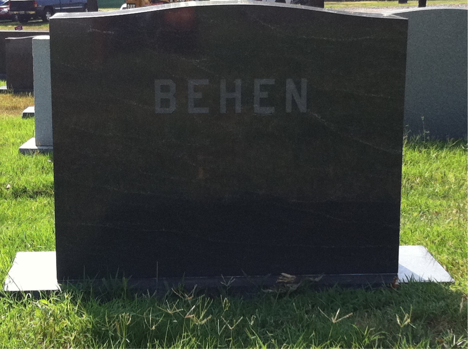 Back of headstone — Thomas Behen