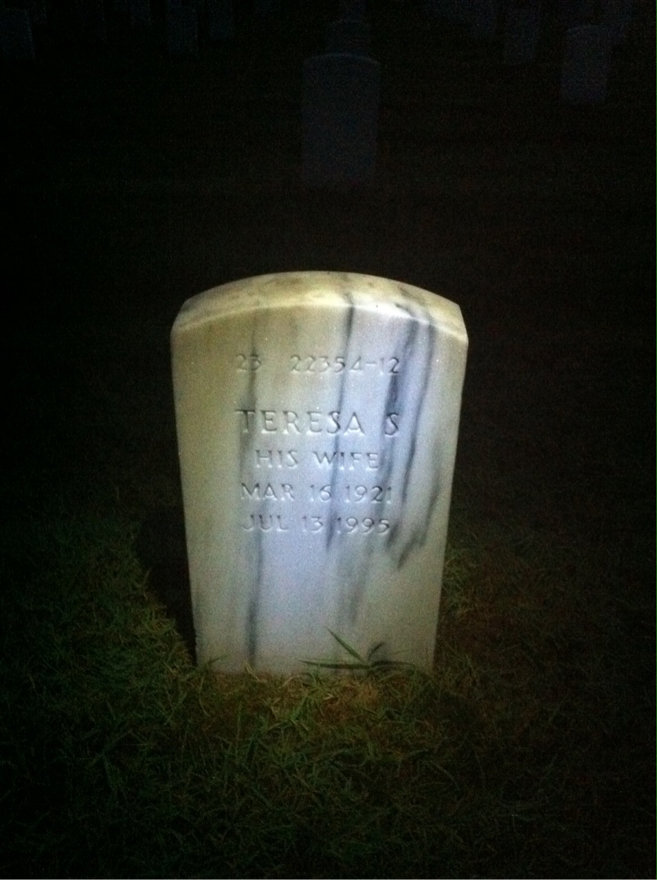 Back of headstone — Teresa Adams