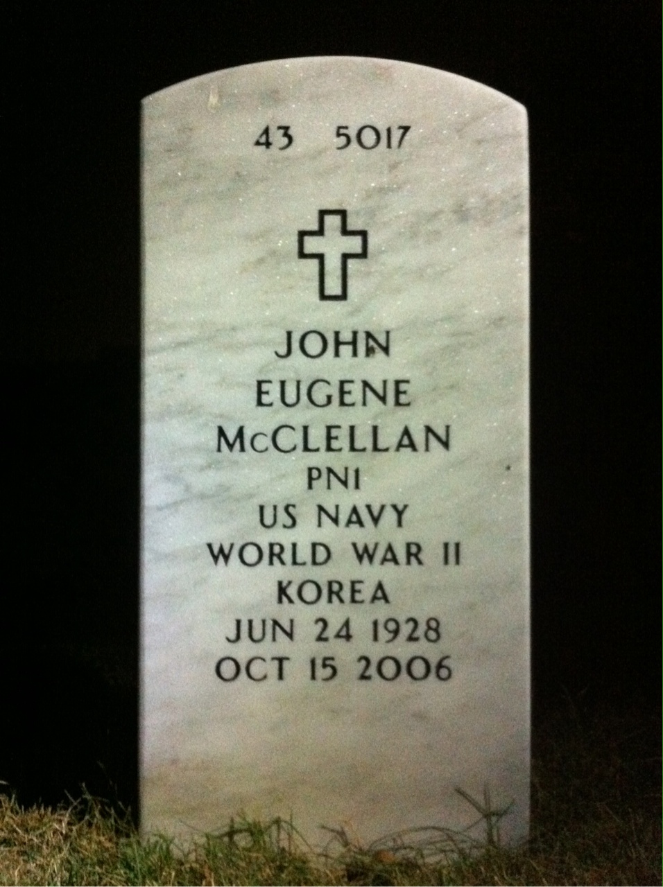 Back of headstone — John Mcclellan