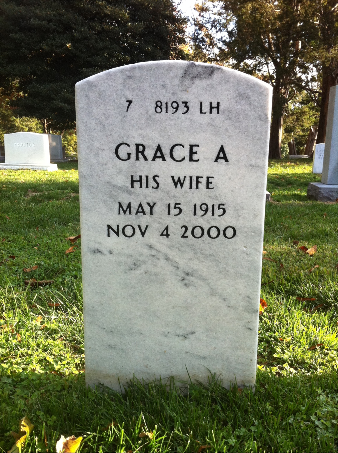 Back of headstone — Raymond Collins